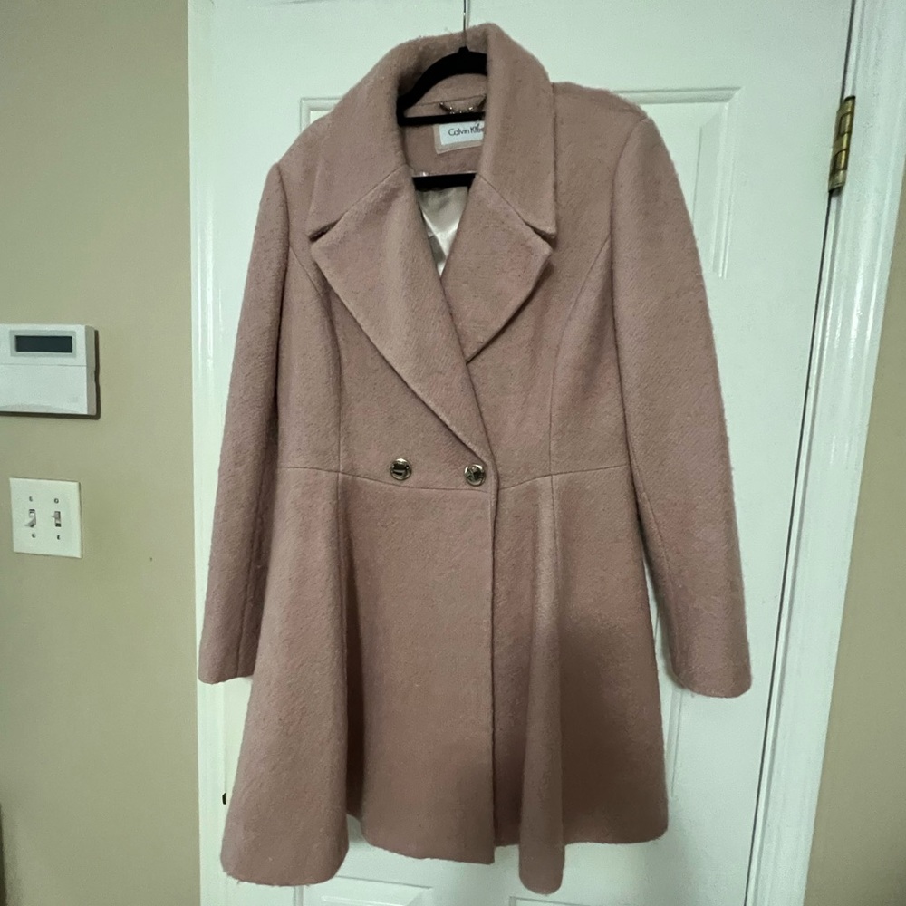 Calvin Klein Double Breasted Wool Blend Pea Coat Light Pink